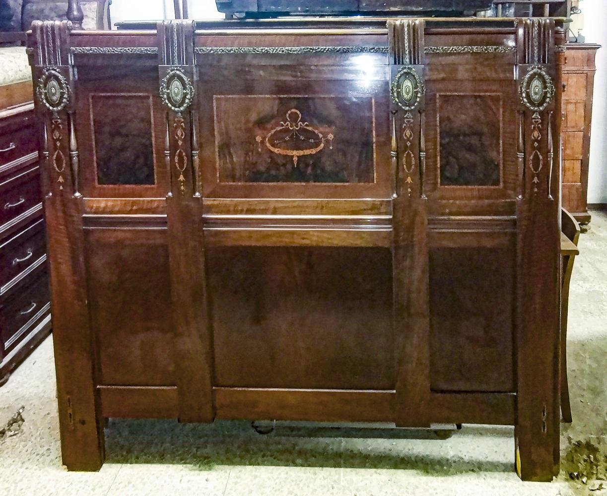 Double Bed with Inlays and Decorations in Worked Brass from Liberty for