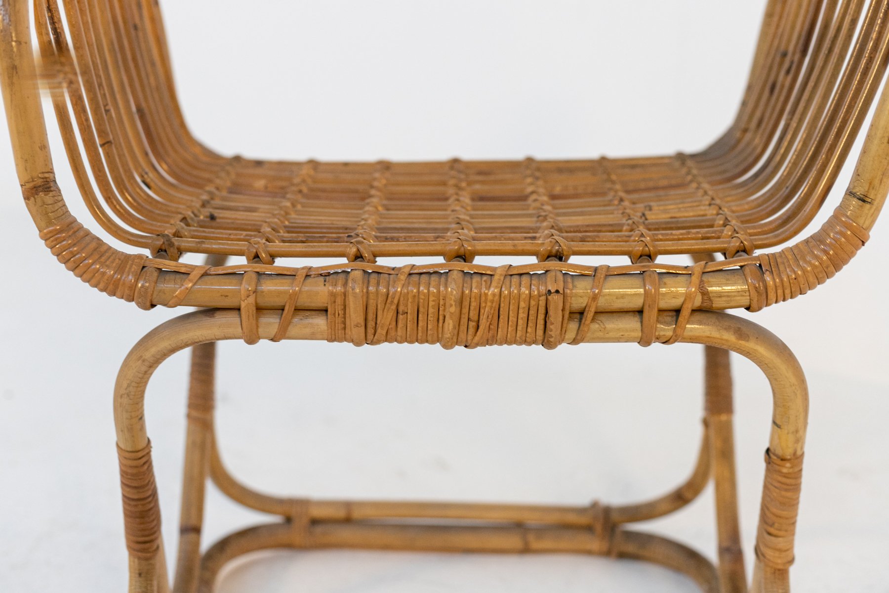 Vintage Italian Footstool in Bamboo & Rattan for sale at Pamono