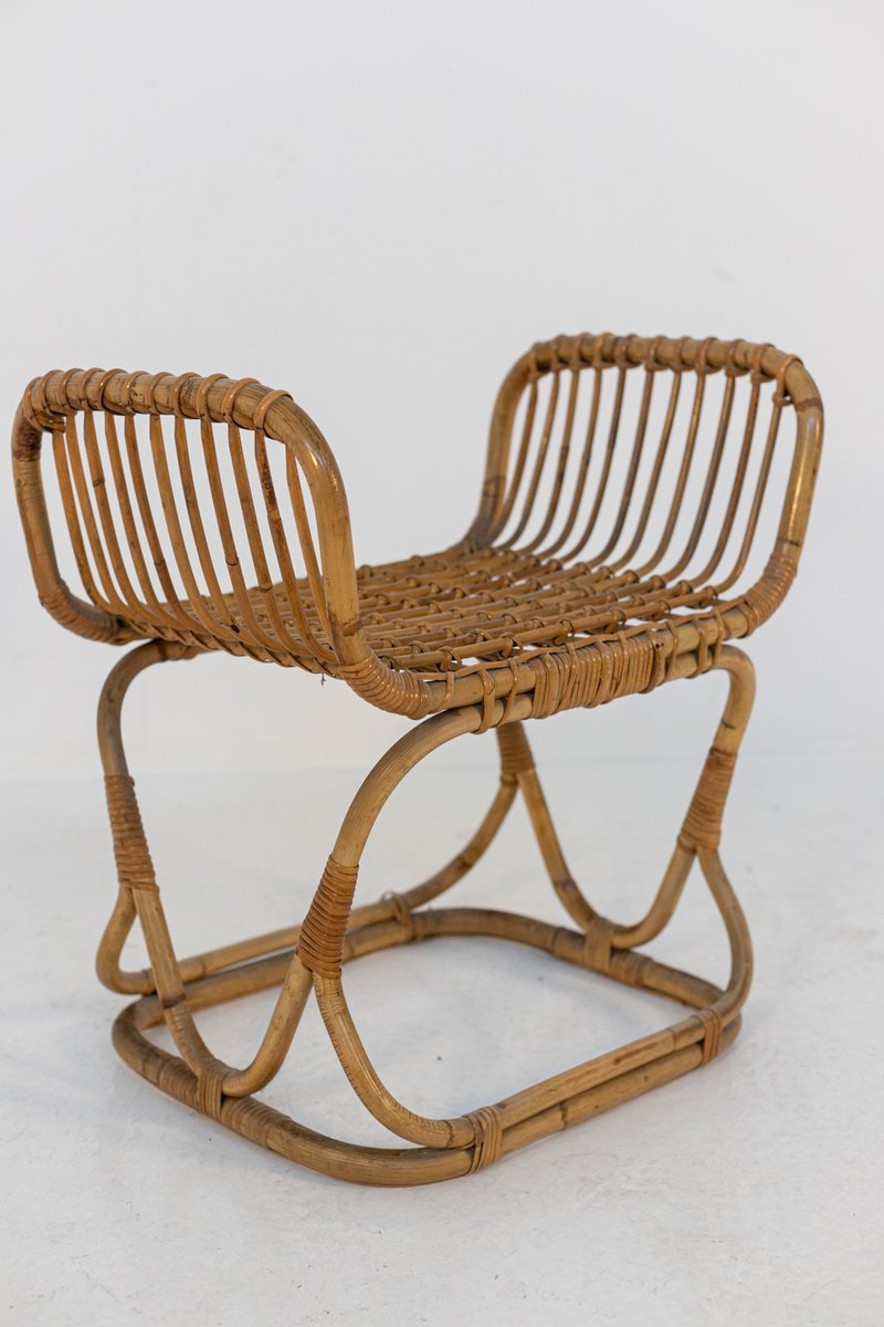 Vintage Italian Footstool in Bamboo & Rattan for sale at Pamono