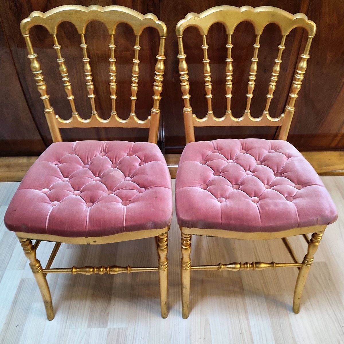 19th Century Gilt Wood Chiavari Chairs, Set of 2 for sale at Pamono