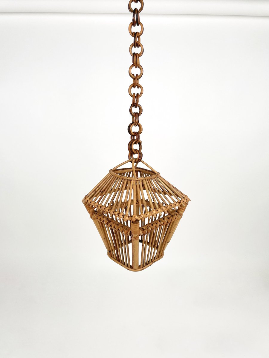 Bambus & Rattan Hängelampe, Italien, 1960er bei Pamono kaufen
