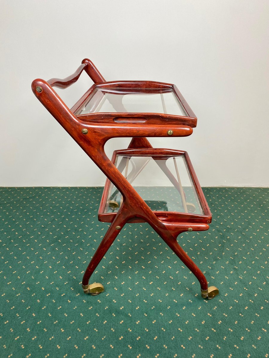 Carrello bar vintage in ottone e vetro di Maison Baguès, anni '50 in vendita su