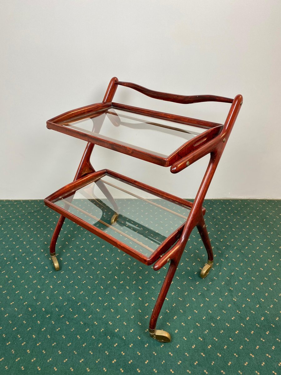 Chariot De Bar Vintage Italien - Ottone, Laiton, Années 50 - Original Avec Certificat