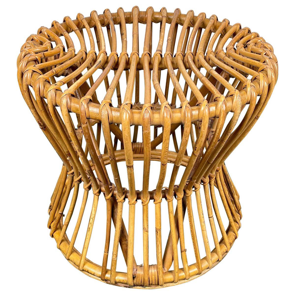 MidCentury Modern Bamboo Rattan Stool, Italy, 1960s for sale at Pamono
