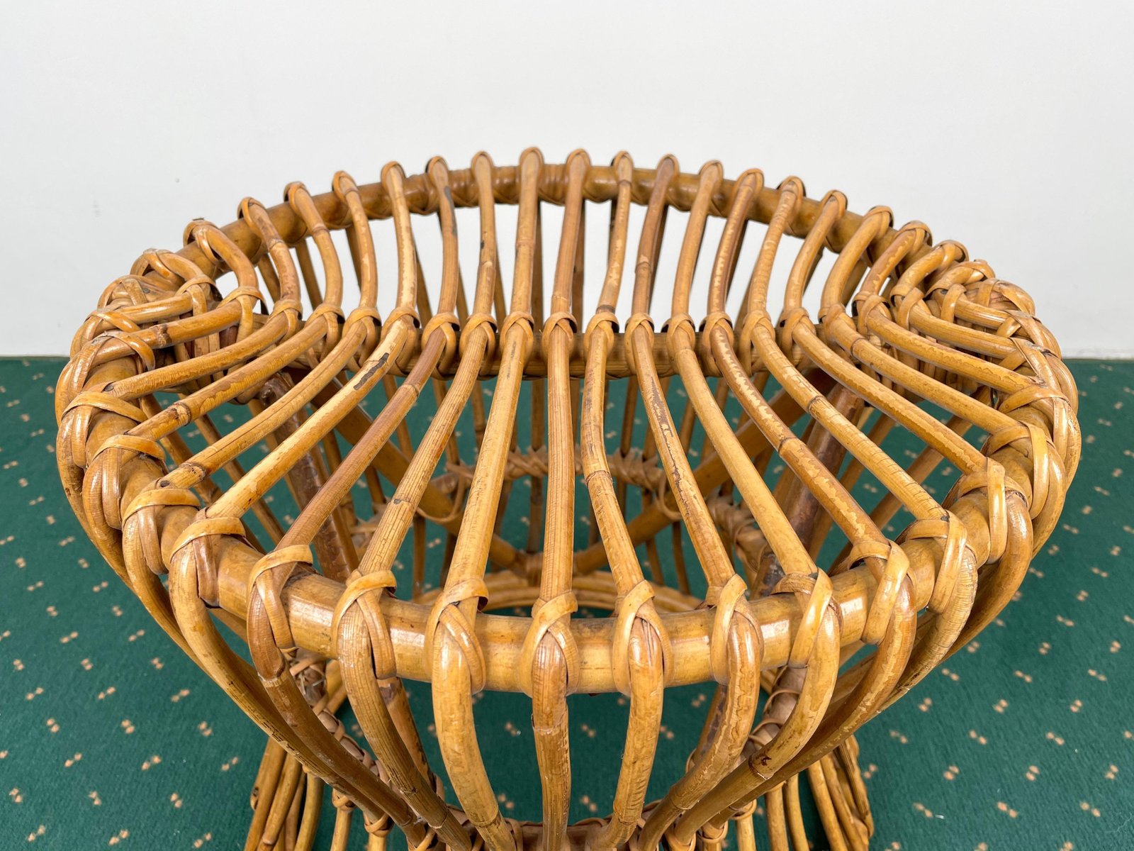 MidCentury Modern Bamboo Rattan Stool, Italy, 1960s for sale at Pamono