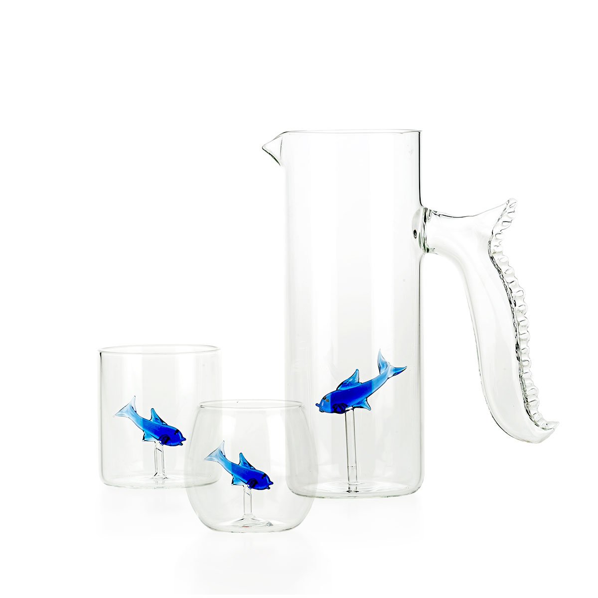 Bicchieri Blu Vetro Pendente A Forma Di Pesce In Cristallo Di Rocca E Oro Asta Gioielli Set