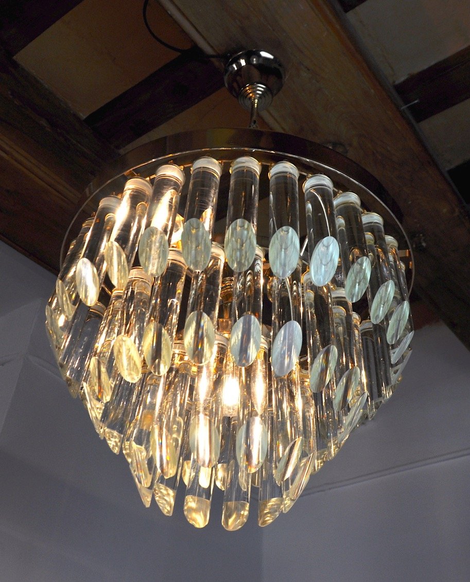 Italian 3 Tiers Glass Chandelier from Venini, 1970 for sale at Pamono