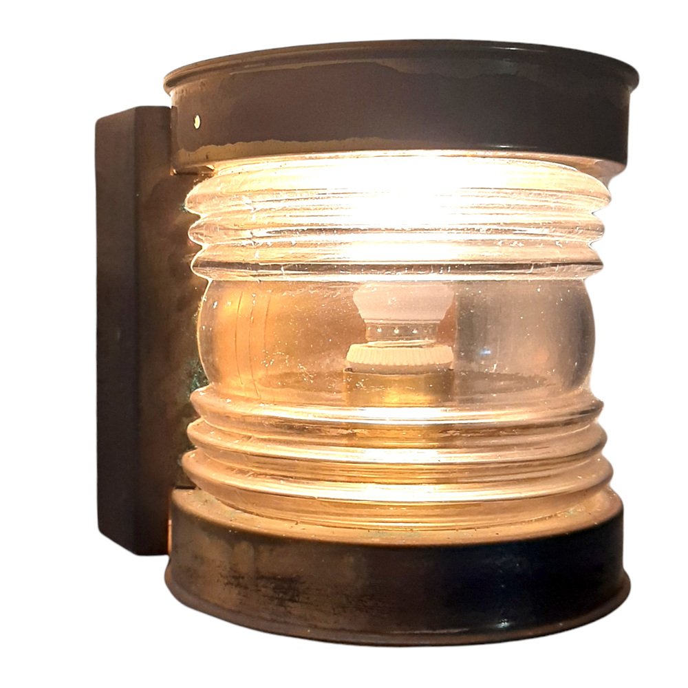 Antique Brass and Glass Boat Wall Lights, Set of 2 for sale at Pamono