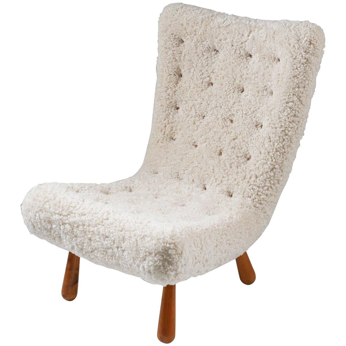Fauteuil MidCentury Scandinave en Peau de Mouton en vente sur Pamono
