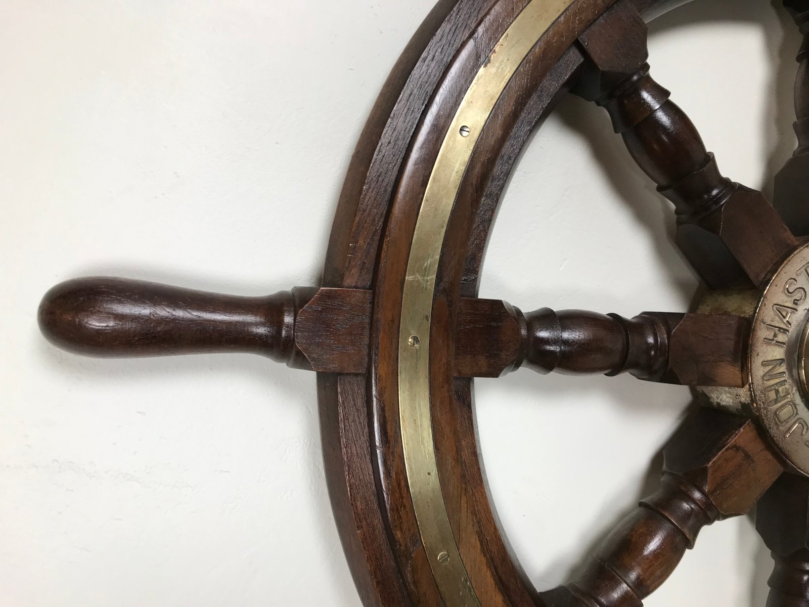 Antique Ship's Steering Wheel in Teak from John Hastie, 20th Century
