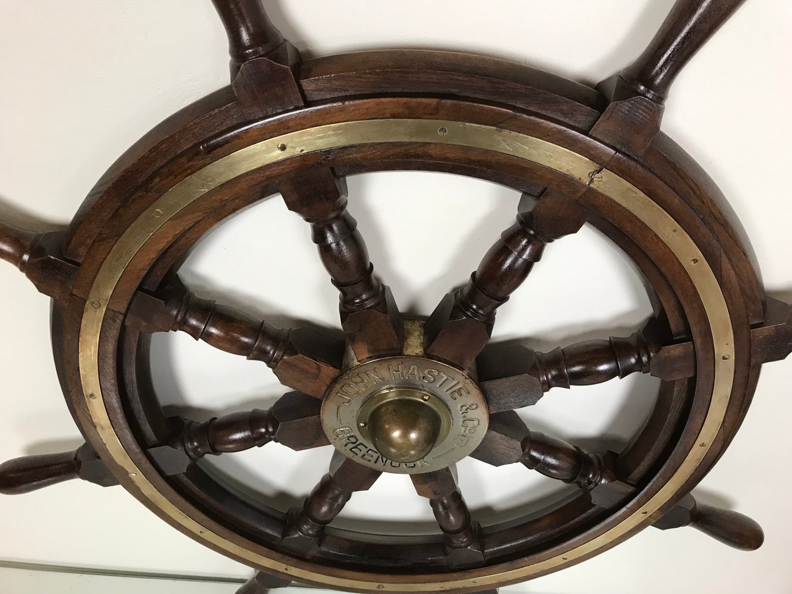 Antique Ship's Steering Wheel in Teak from John Hastie, 20th Century