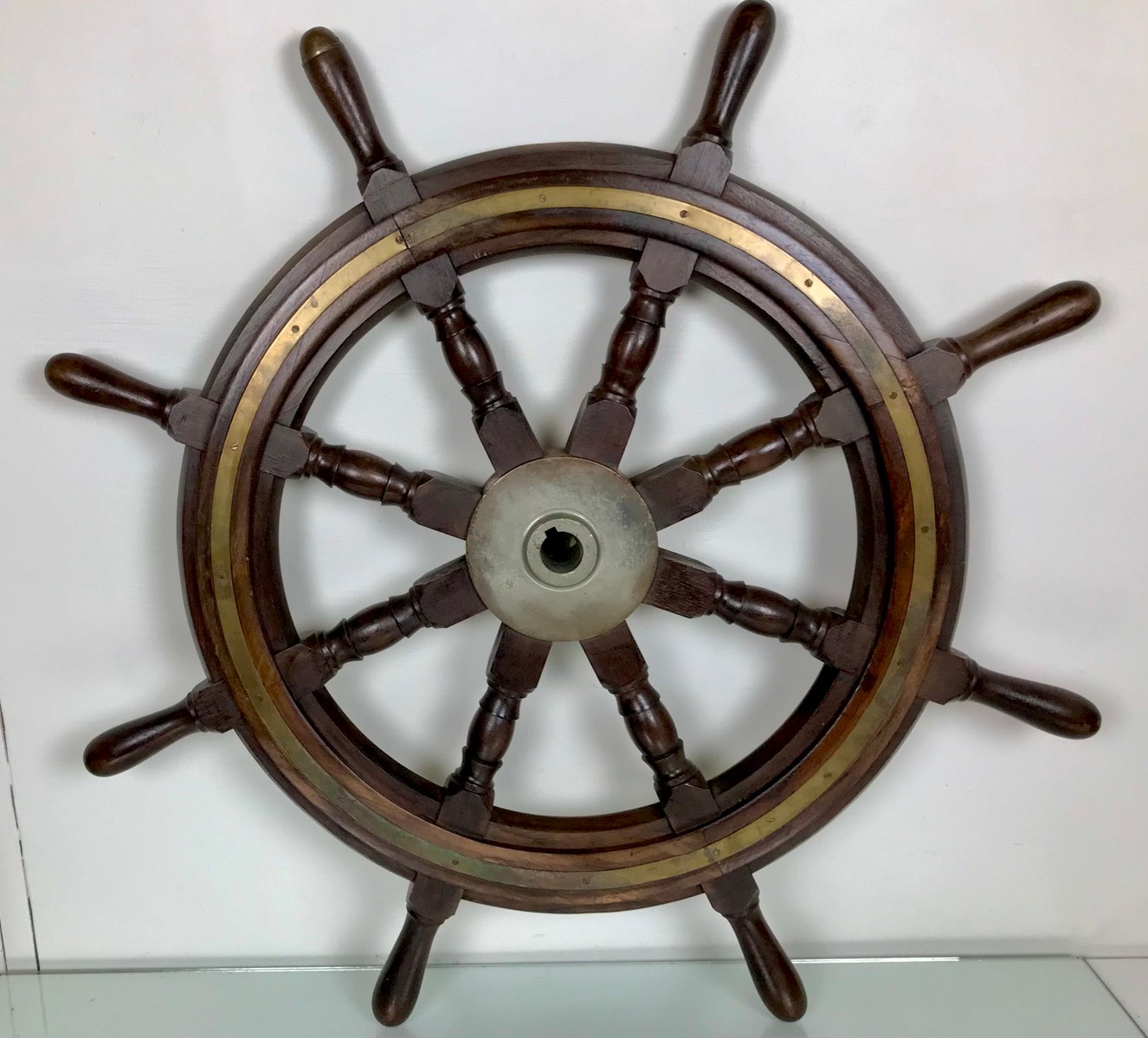 Antique Ship's Steering Wheel in Teak from John Hastie, 20th Century