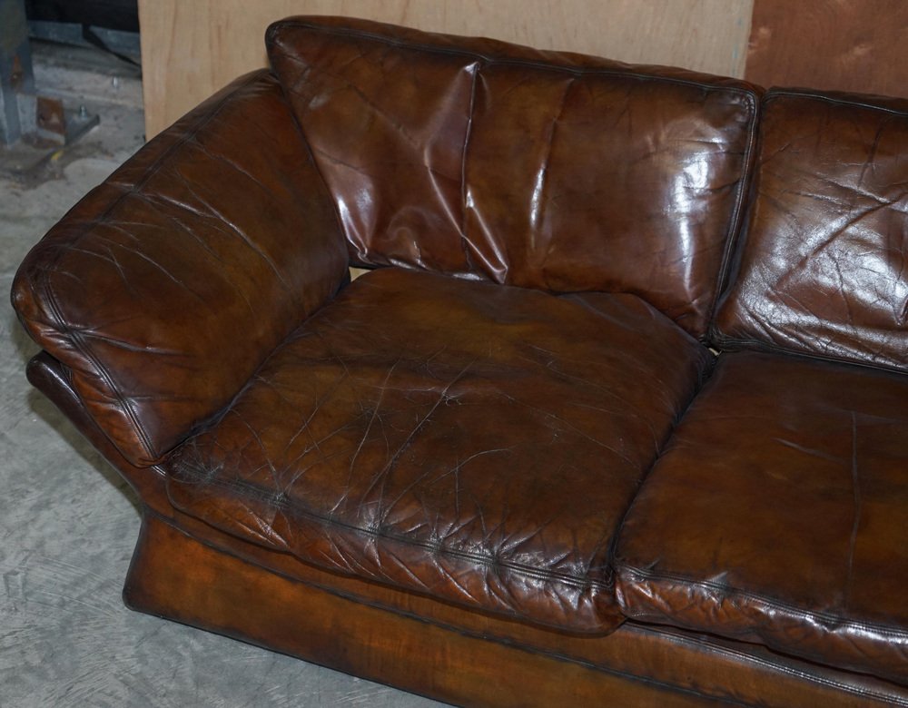 Low MidCentury Modern Brown Leather Sofa for sale at Pamono