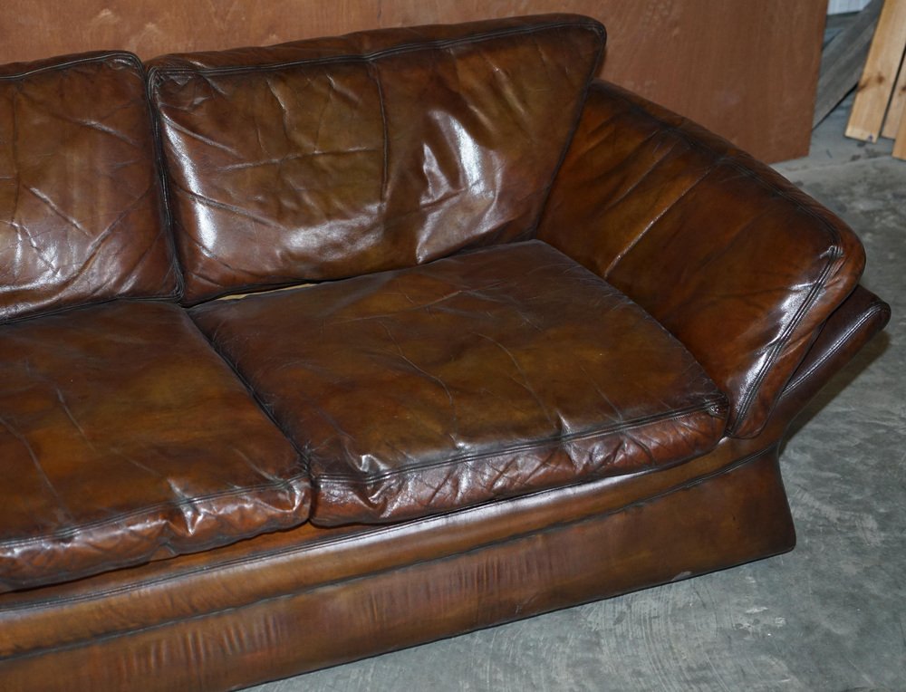 Low MidCentury Modern Brown Leather Sofa for sale at Pamono