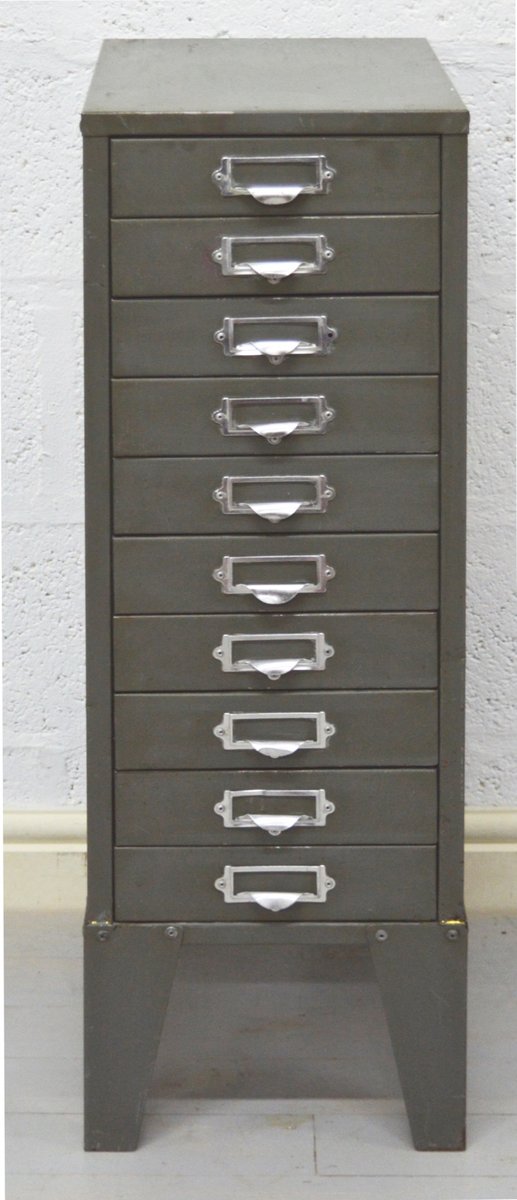 Mid Century British Ten Drawer Industrial Metal Cabinet 1960s For