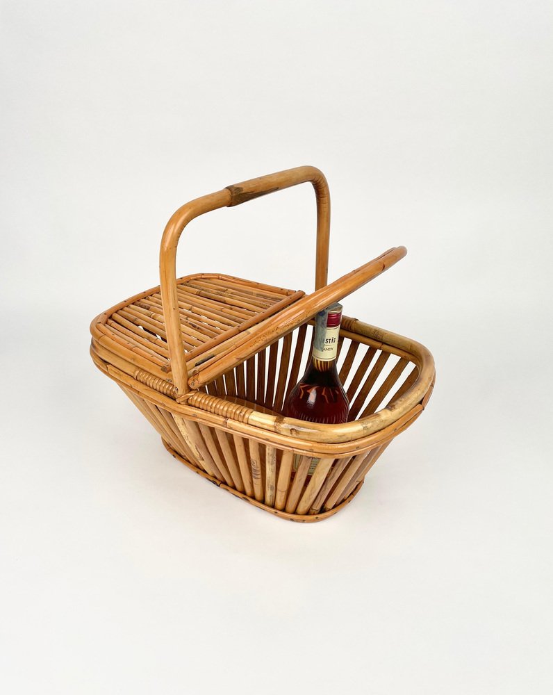 Italian Picnic Basket in Bamboo and Rattan, 1960s for sale at Pamono