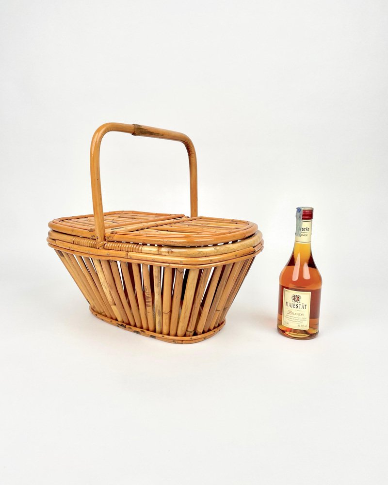 Italian Picnic Basket in Bamboo and Rattan, 1960s for sale at Pamono