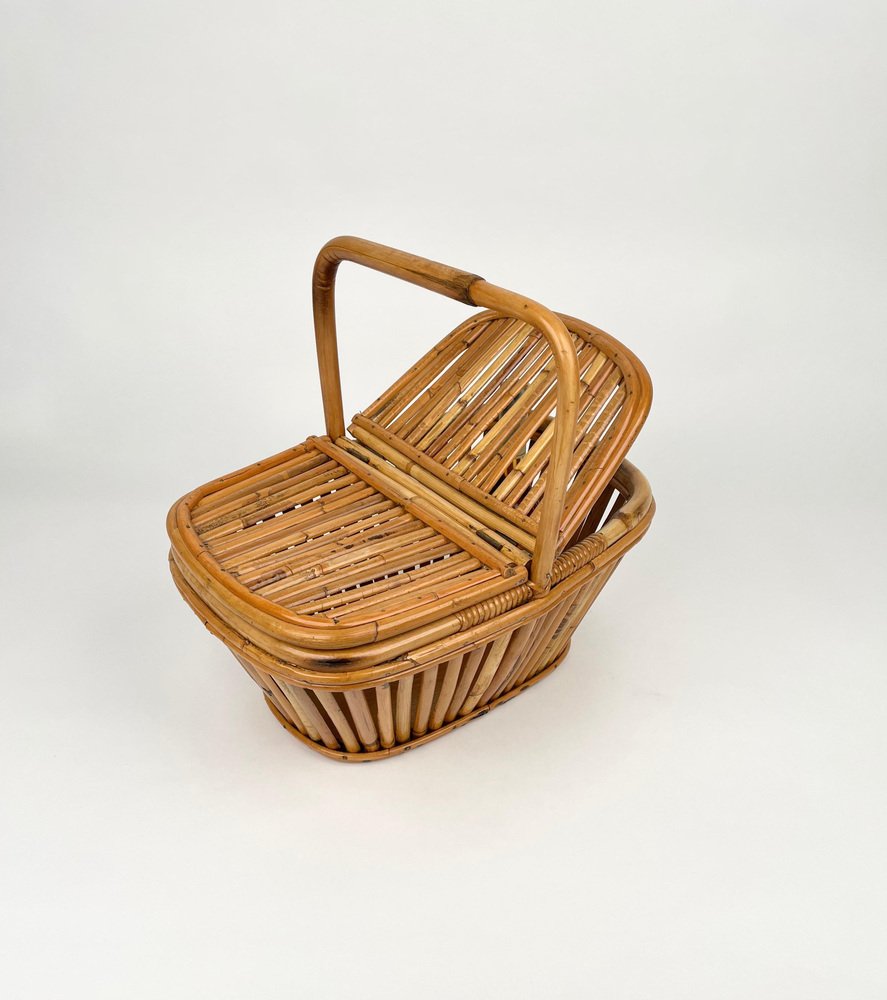 Italian Picnic Basket in Bamboo and Rattan, 1960s for sale at Pamono