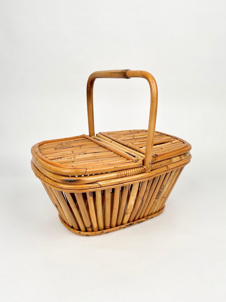 Italian Picnic Basket in Bamboo and Rattan, 1960s for sale at Pamono