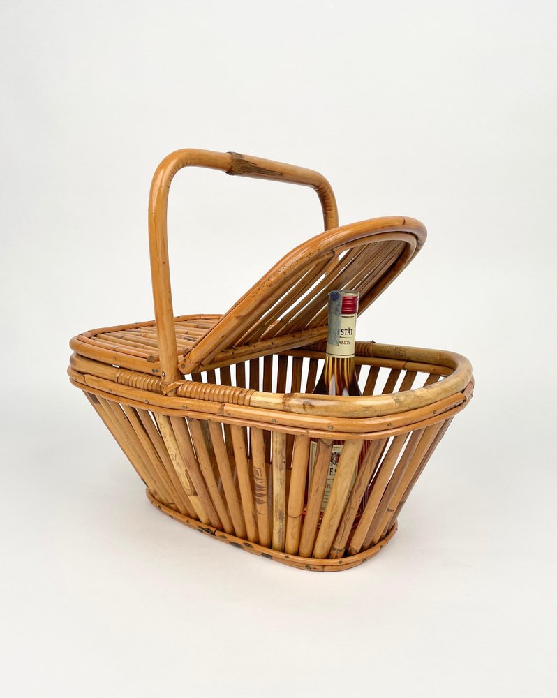Italian Picnic Basket in Bamboo and Rattan, 1960s for sale at Pamono