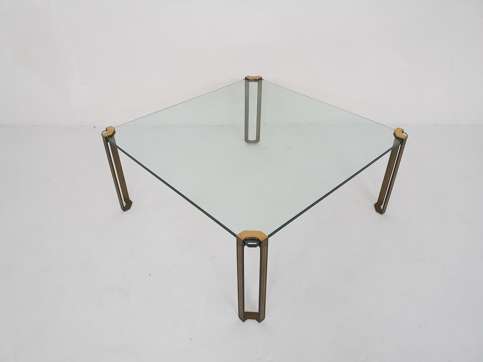 Brass and Glass Square Coffee Table by Peter Ghyczy for Ghyczy, 1970s
