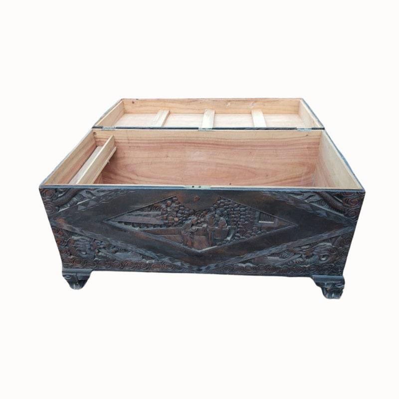 Large Antique Carved Camphor Chest for sale at Pamono