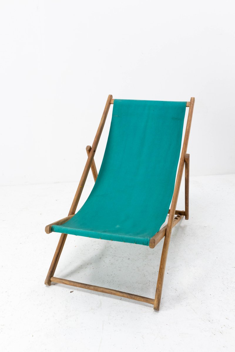French Fabric Folding Deck Chair for sale at Pamono