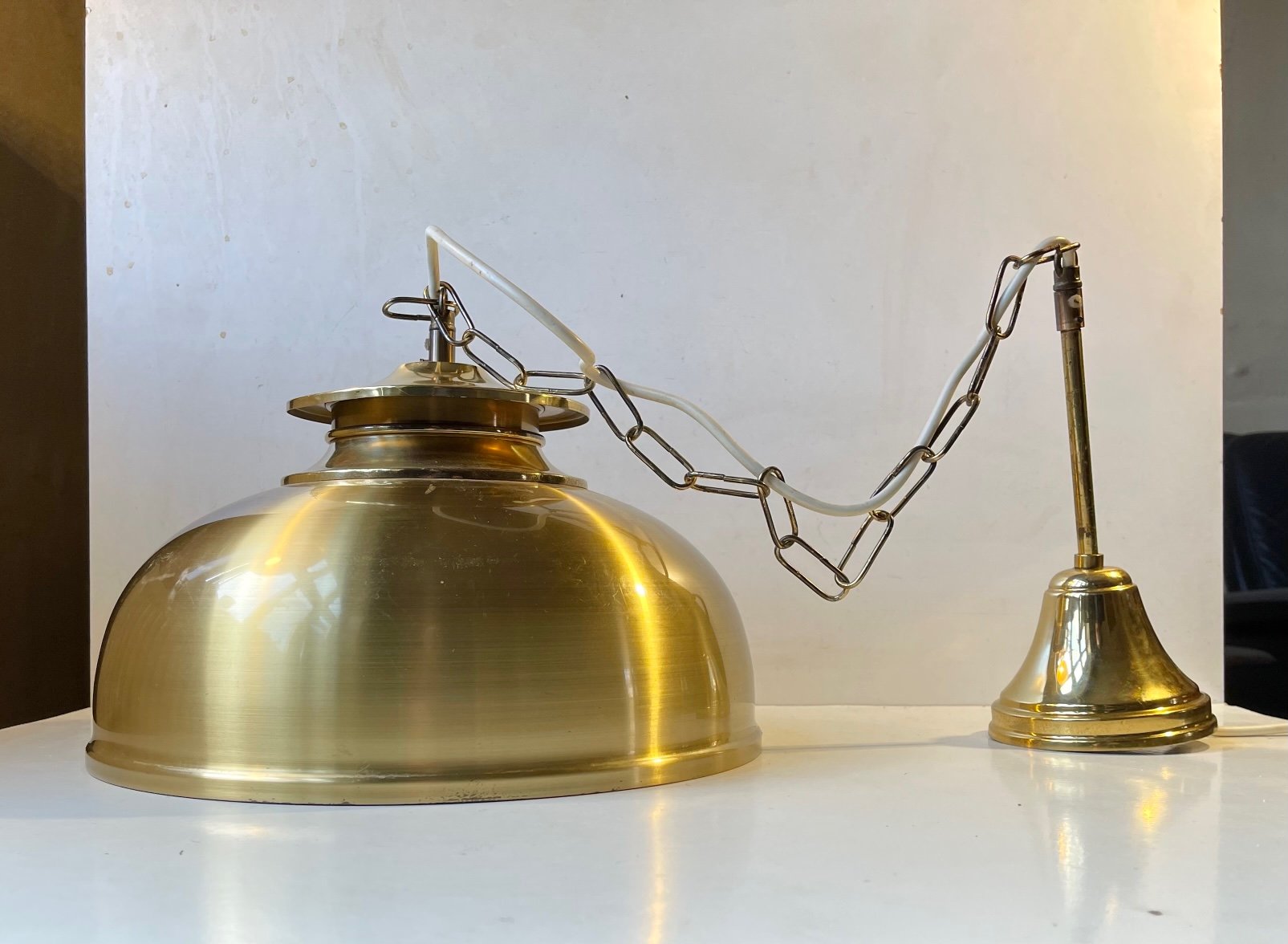 Vintage Danish Nautical Hanging Lamp in Brass, 1970s for sale at Pamono