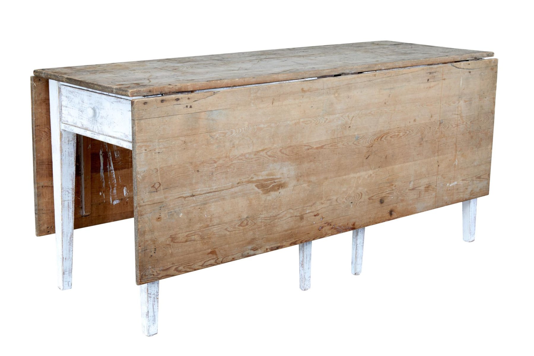 Antique Drop Leaf Kitchen Table in Pine for sale at Pamono