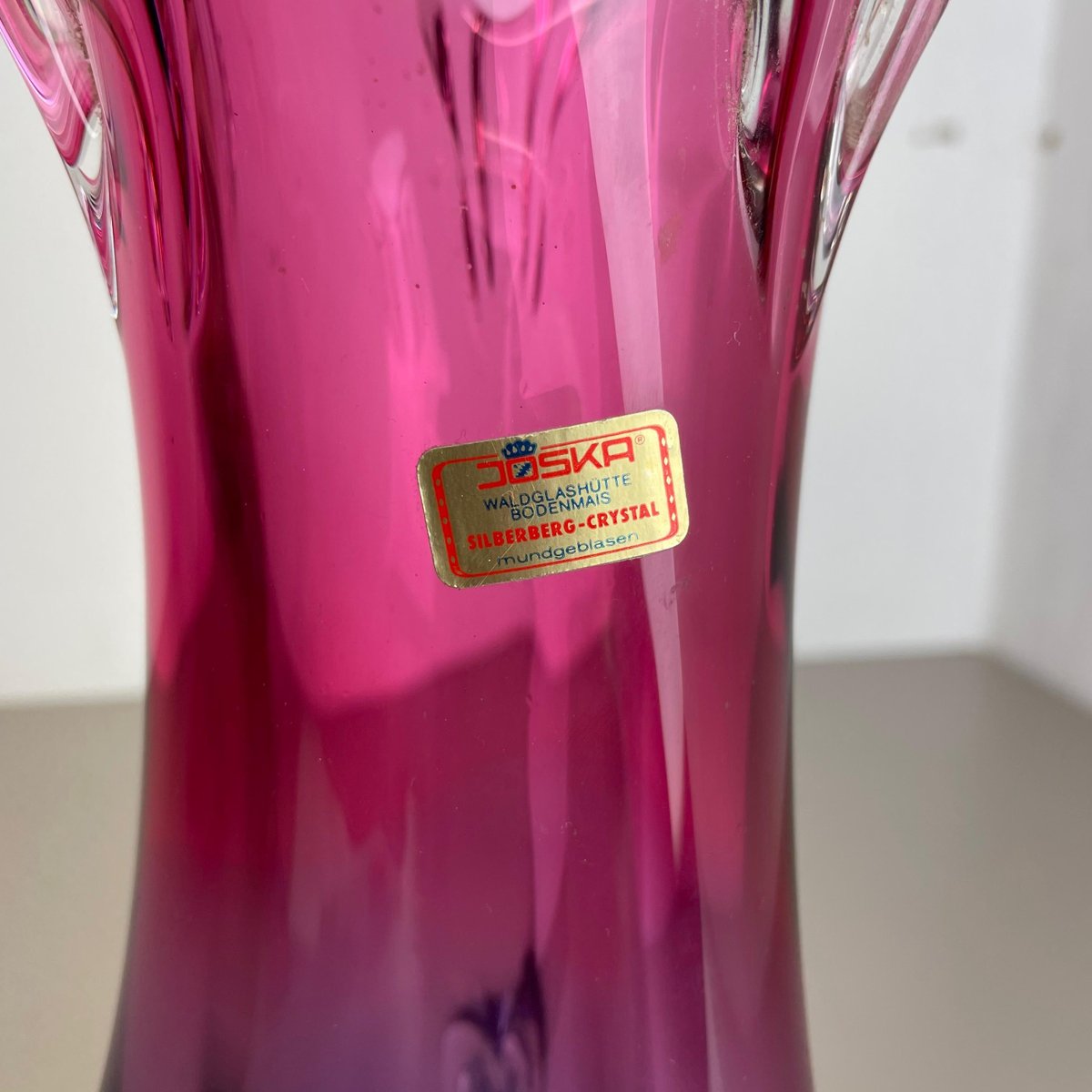 Vase Soliflore Joska Studio - Verre Irisé Bleu - 26,5 Cm - Signé Fait Main