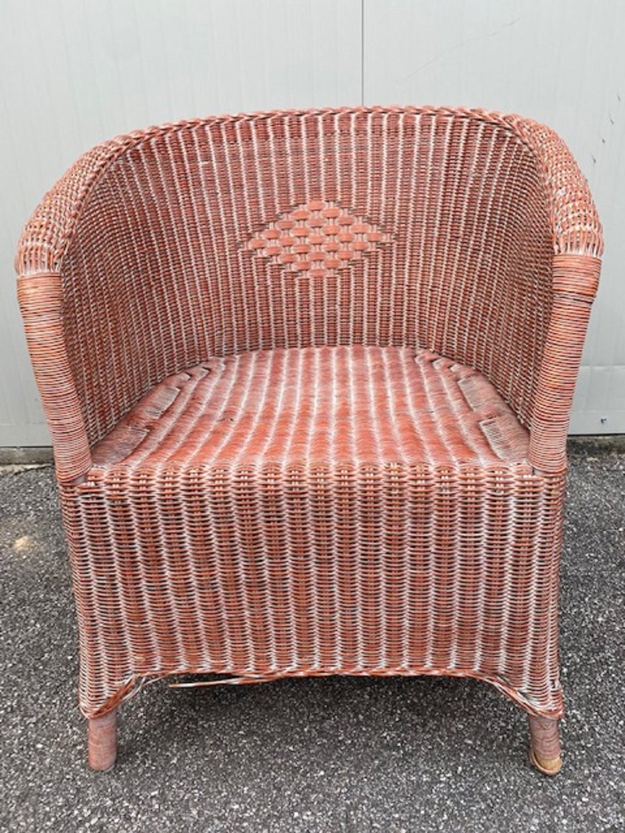 Pink Synthetic Wicker Garden Tub Chair for sale at Pamono