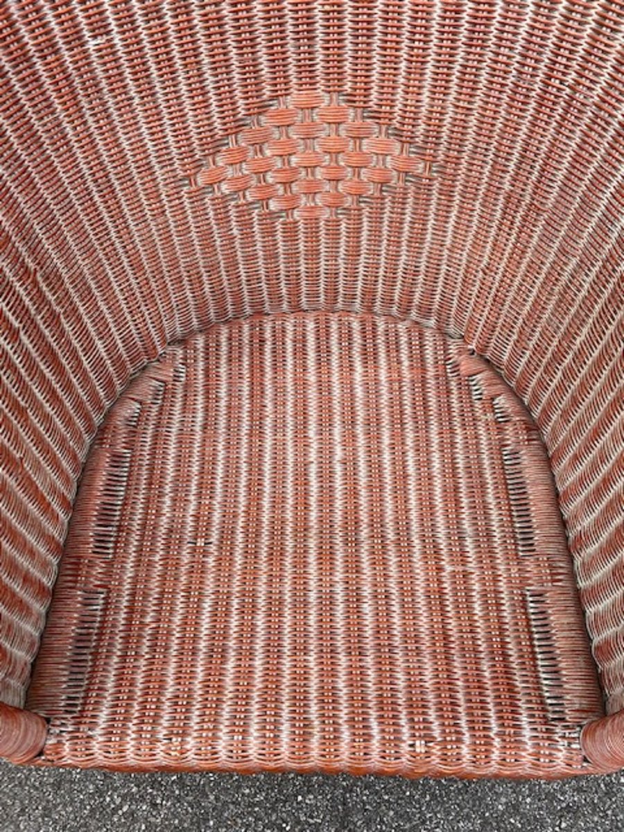 Pink Synthetic Wicker Garden Tub Chair for sale at Pamono