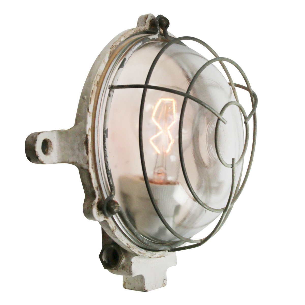French Industrial White Cast Iron Wall Lamp from Mapelec Amiens for