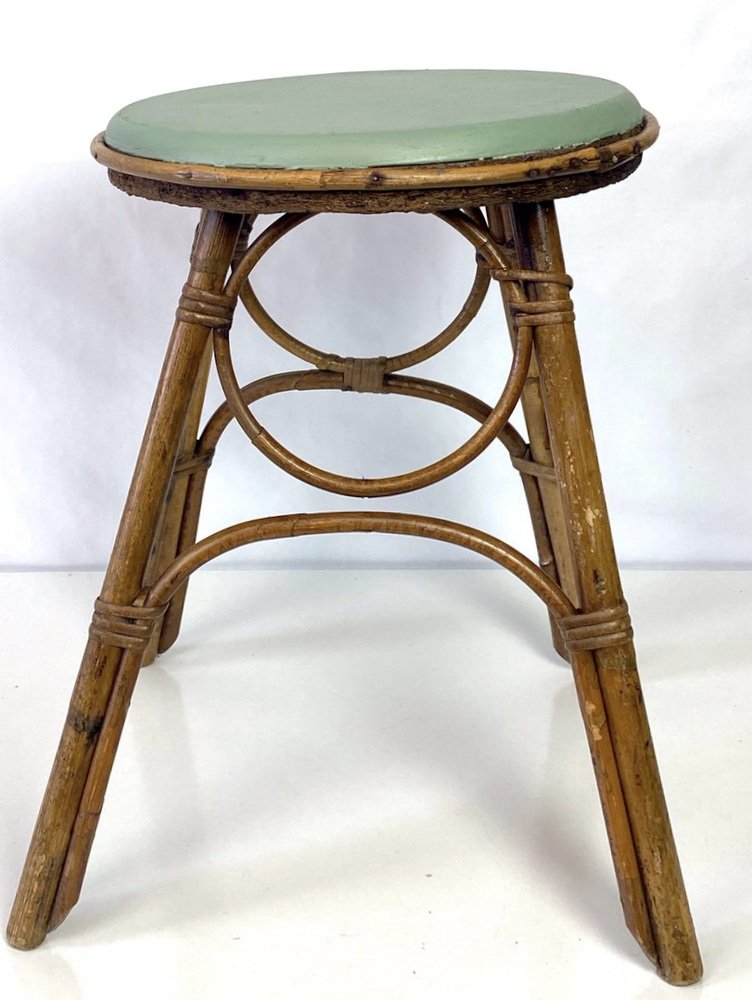 Französischer Hocker aus Bambus & Rattan, 1950er bei Pamono kaufen