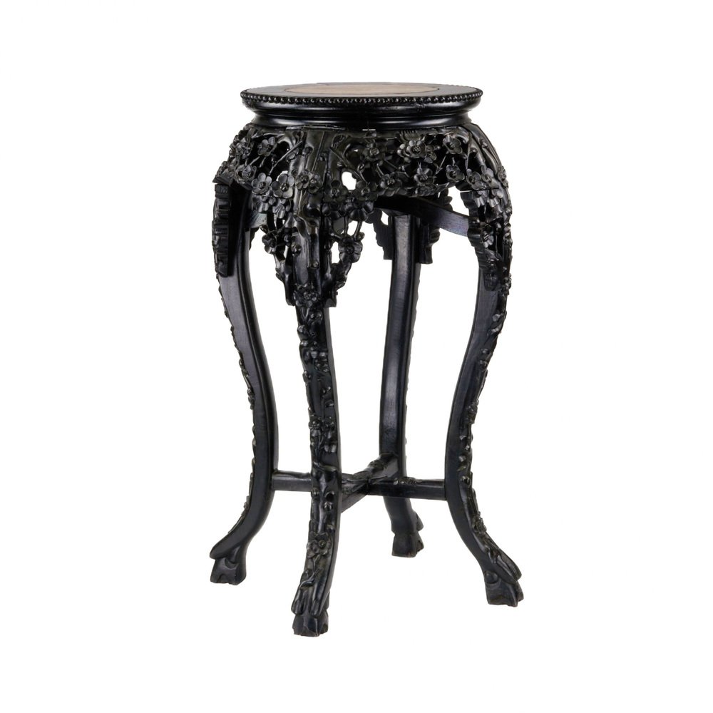 Carved Chinese Ebony Vase Stand with Marble for sale at Pamono