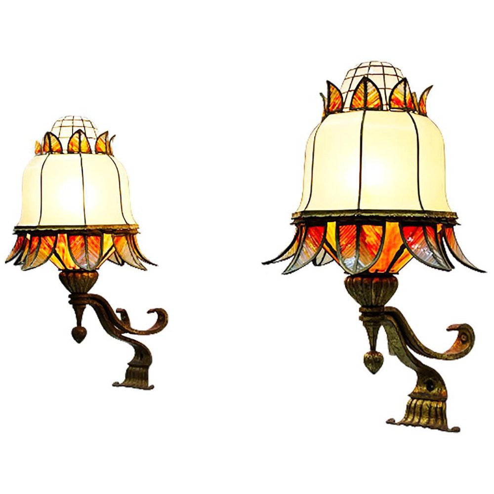 Large Stained Glass Wall Lamps, Set of 2 for sale at Pamono