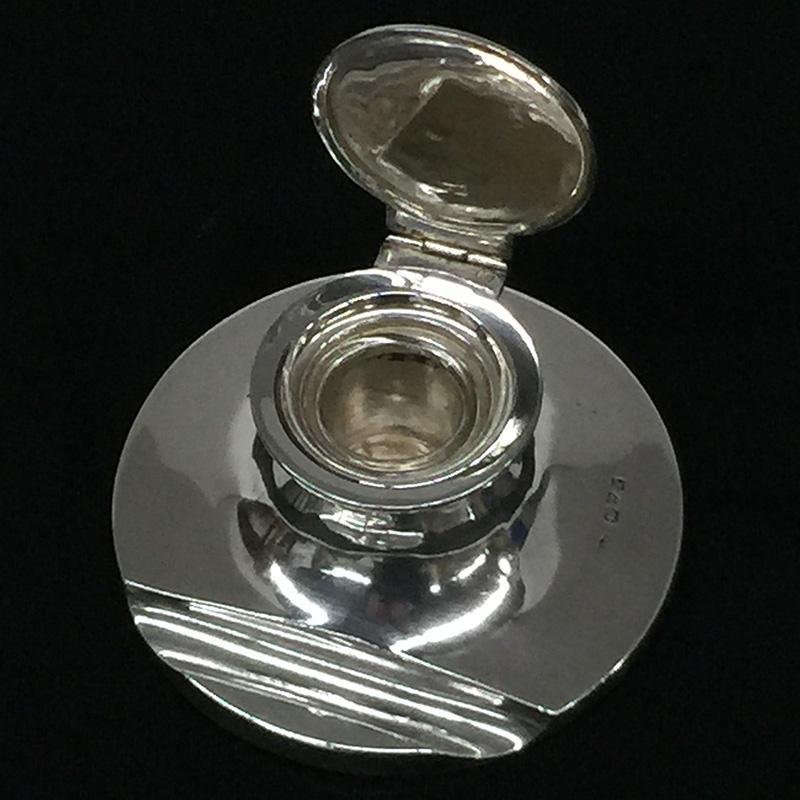 English Silver Capstan Inkwell by Cohen & Charles, Chester, 1908 for
