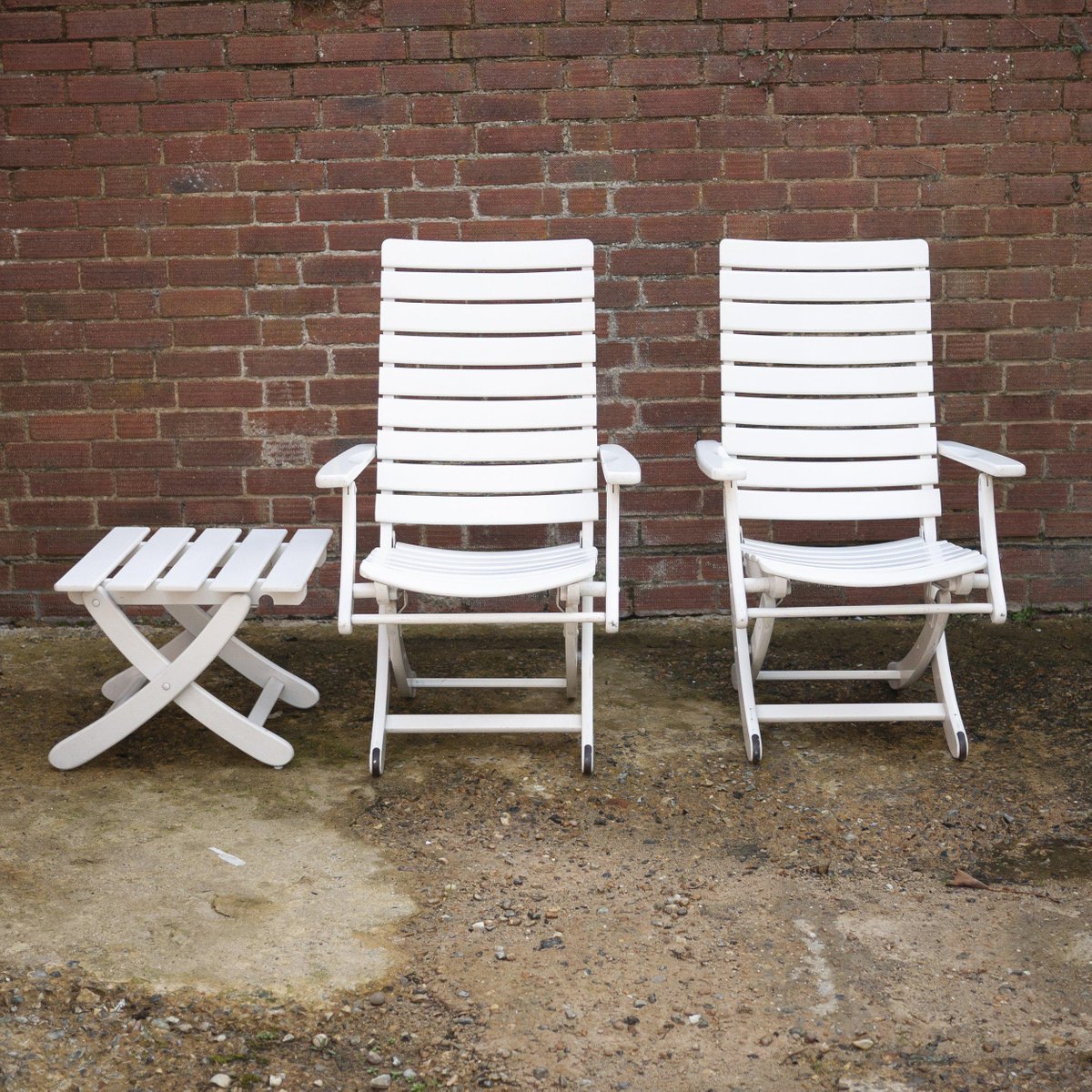 German White Wooden Garden Chairs & Stool from Herlag, Set of 5, 1980s