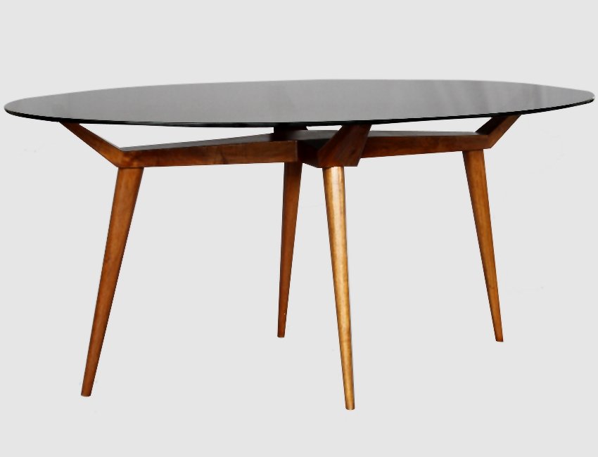 Mid Century Italian Crystal And Wood Oval Table By G L Giordani Mid Century Italian Crystal And Wood Oval Table By G L Giordani 1950s
