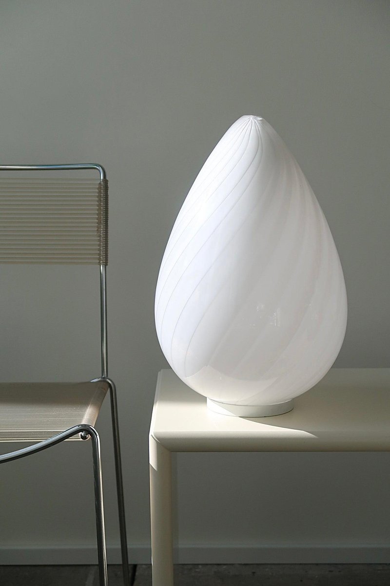 White Swirl Murano Glass Egg Table Lamp for sale at Pamono