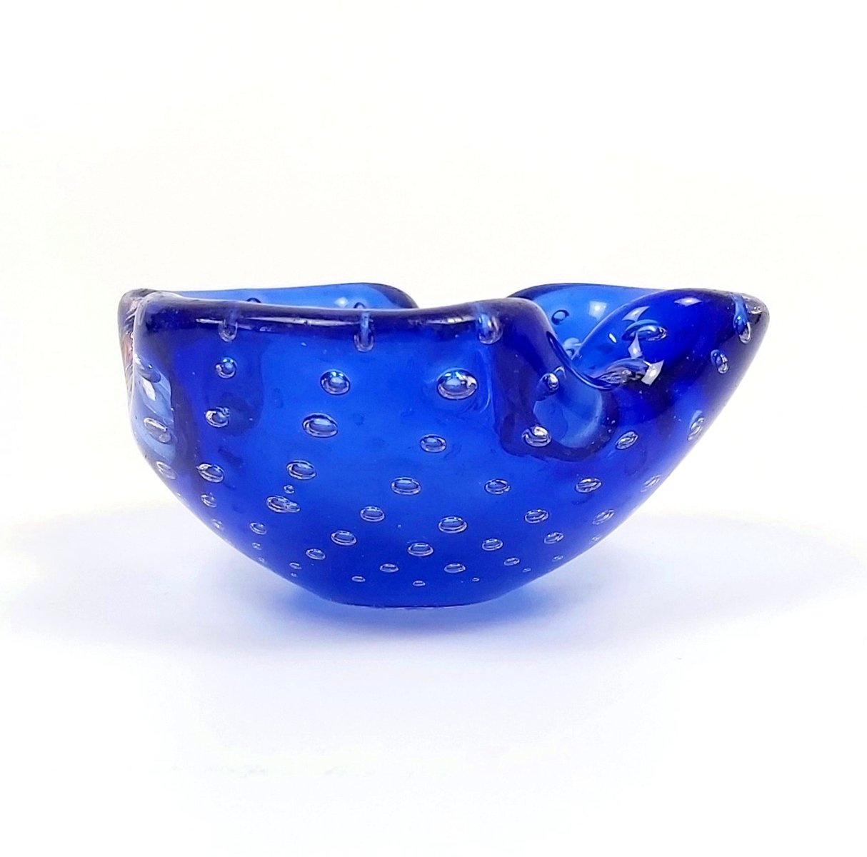 Grand Bol Ou Centre De Table En Verre De Murano Bullicante Vert Avec Feuille D Or