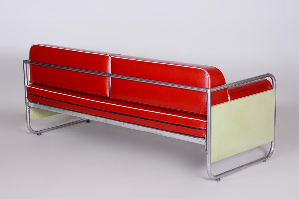 Czechian Bauhaus Sofa in Leather and Chrome from Vichr & Spol, 1930s