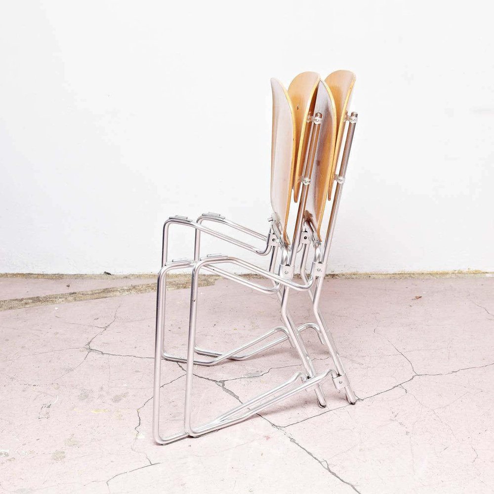 MidCentury Schweizer Stapelstühle aus Metall & Holz von Armin Wirth