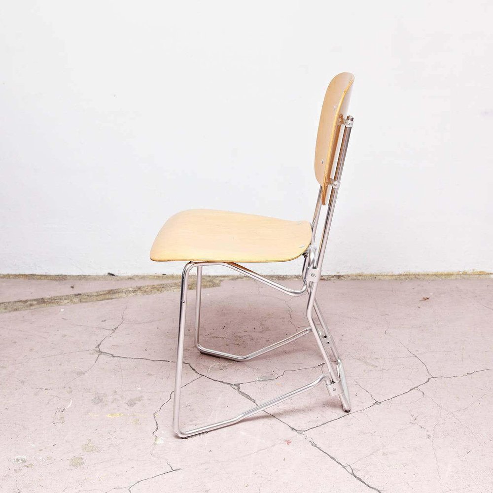MidCentury Schweizer Stapelstühle aus Metall & Holz von Armin Wirth