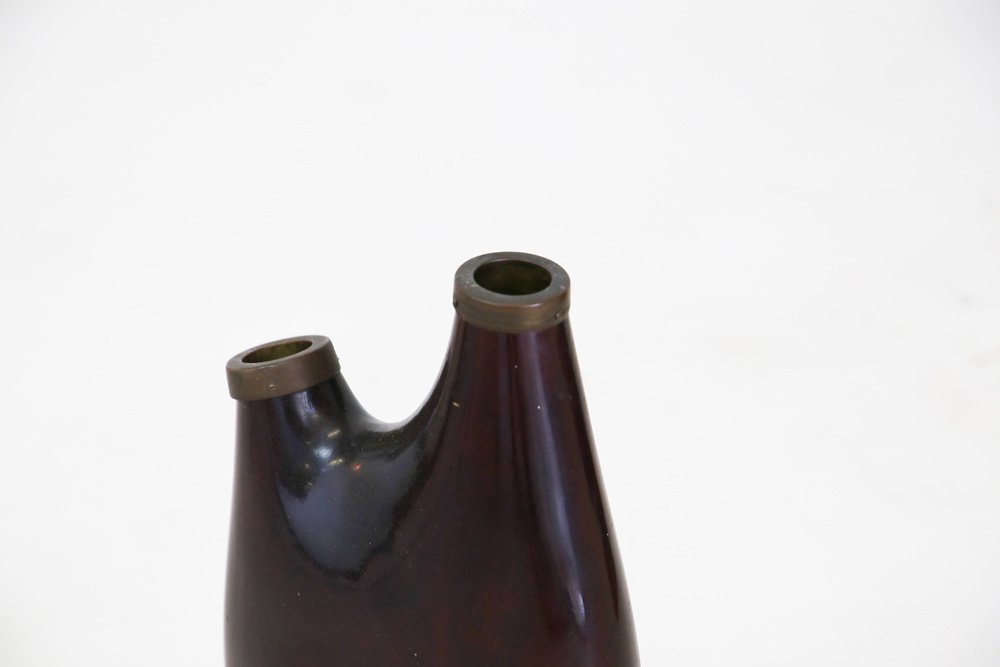 Vintage Flower Holder in Wood and Brass by Aldo Tura for sale at Pamono