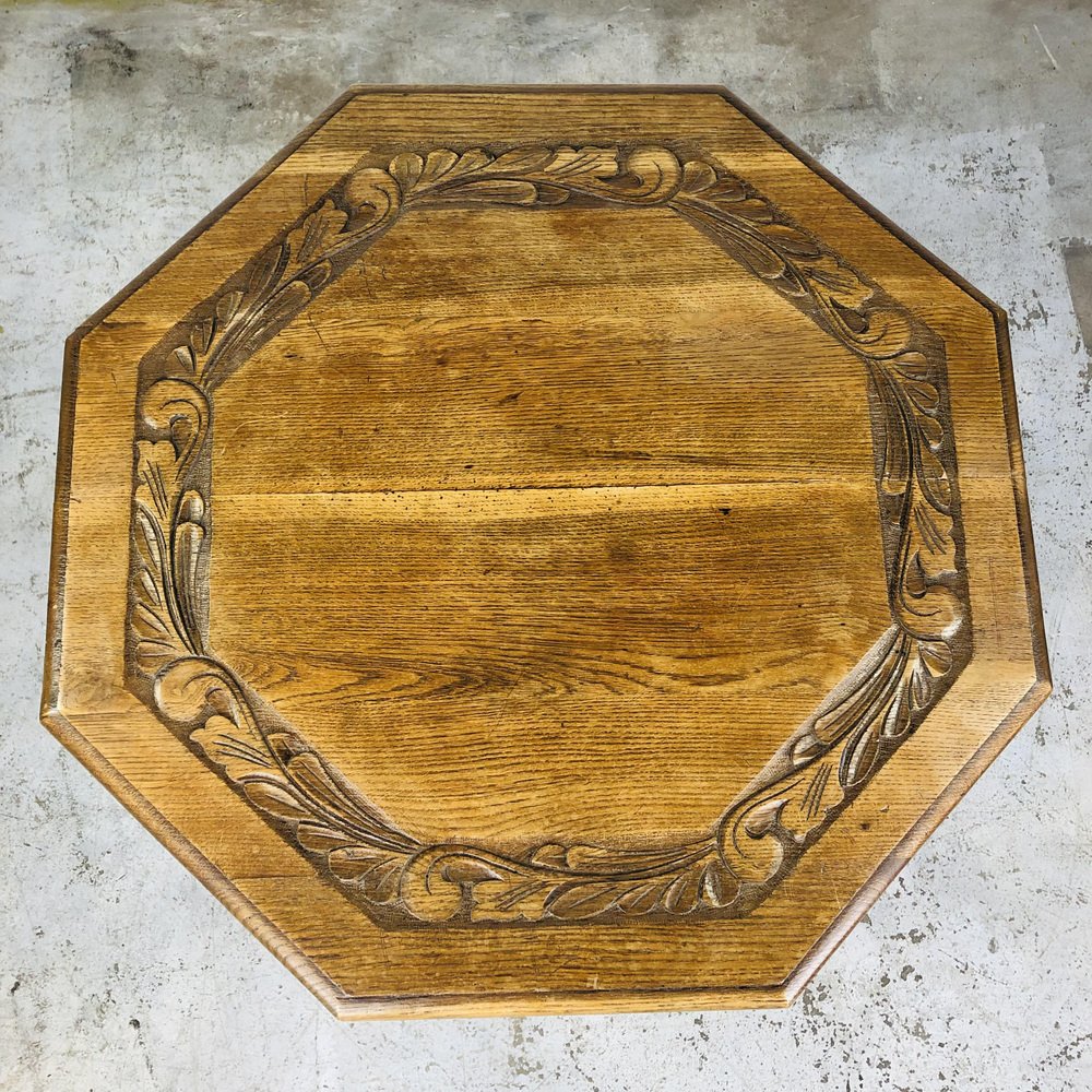 Antique 8Sided Wood Carving Table for sale at Pamono