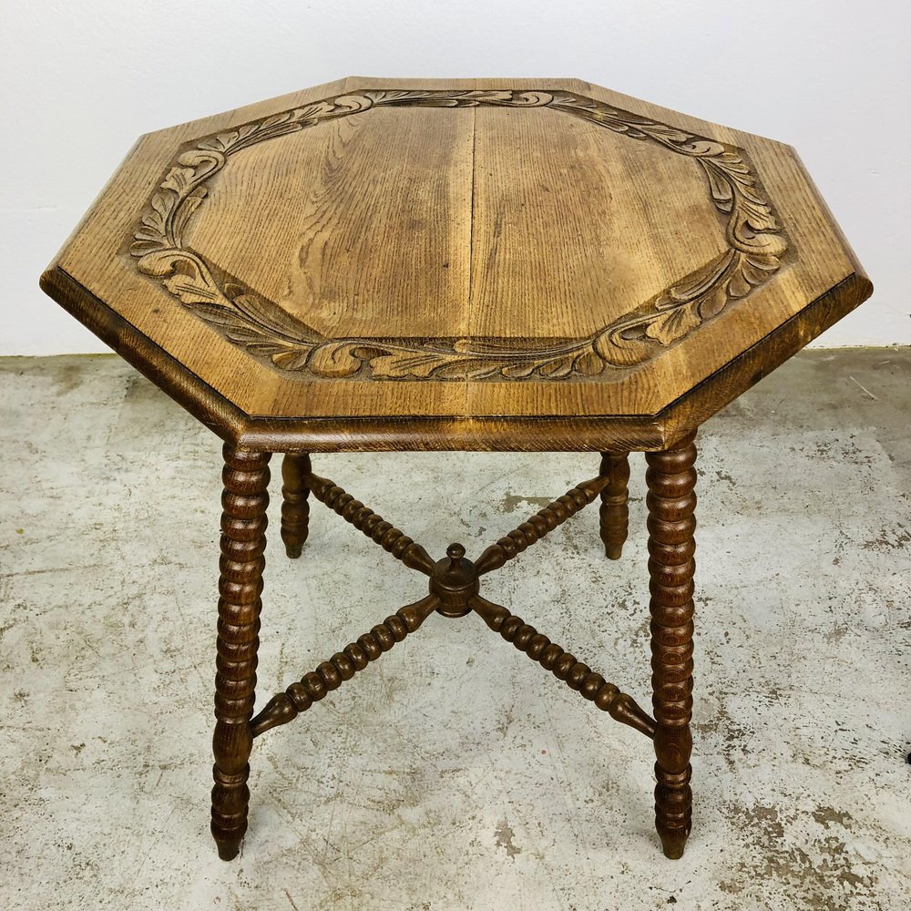 Antique 8Sided Wood Carving Table for sale at Pamono