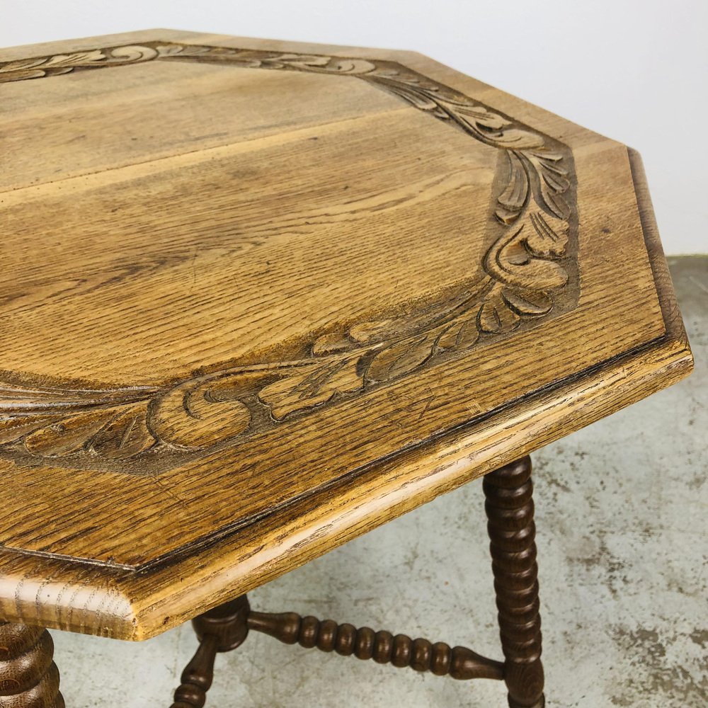 Antique 8Sided Wood Carving Table for sale at Pamono