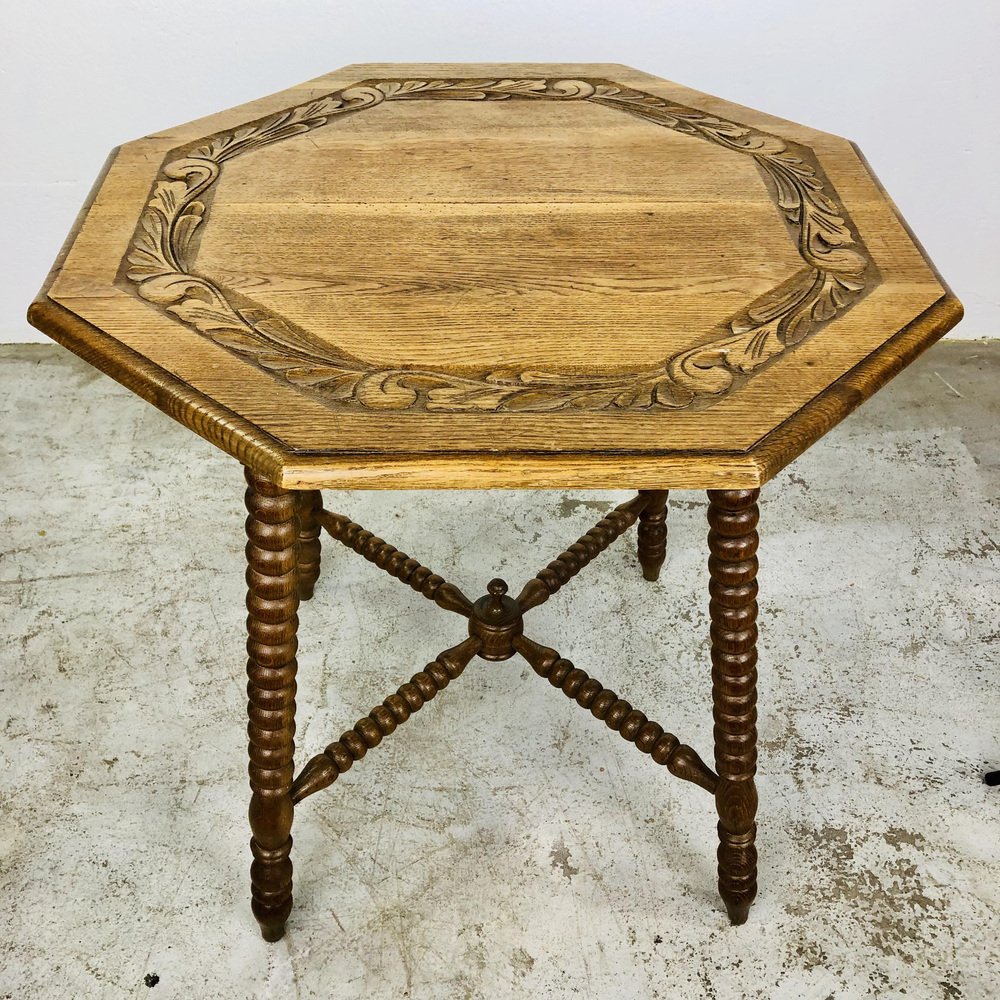 Antique 8Sided Wood Carving Table for sale at Pamono