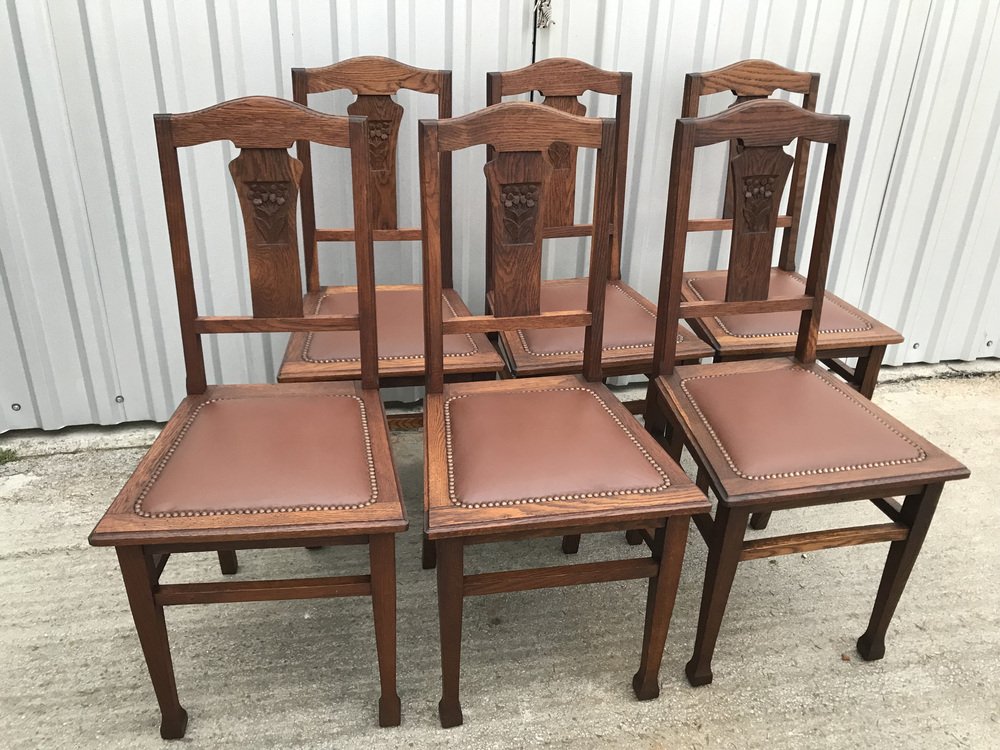 Jugendstil Stühle aus Leder, 1920, 6er Set bei Pamono kaufen